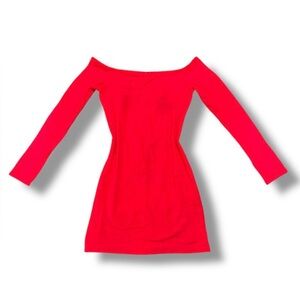 Wild Fable Candy Apple Red Off-Shoulder Long Sleeve Midi Dress